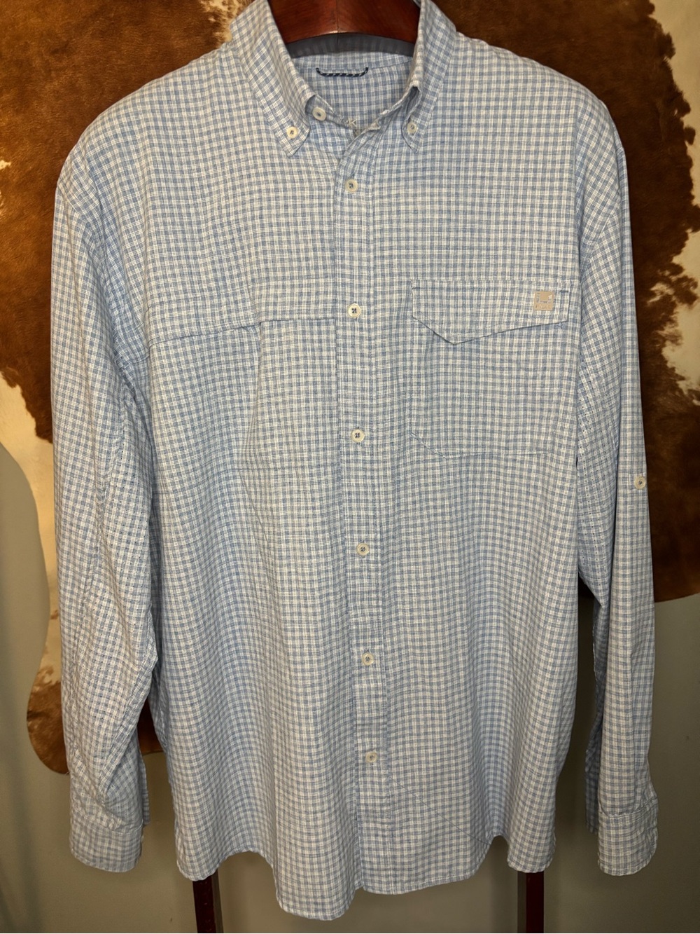 Huk Performance Fishing Shirt Men’s XL | Blue Plaid Long Sleeve Button Down